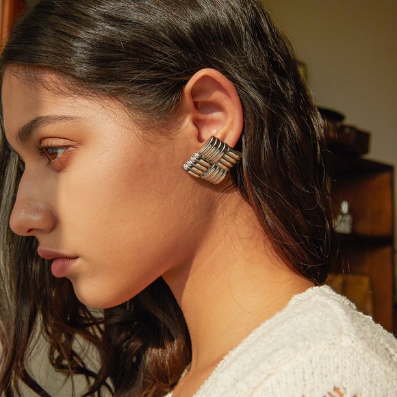 Silver Statement Earrings*Square Earrings*Bold Design*Waterproof - Picture 4 of 6